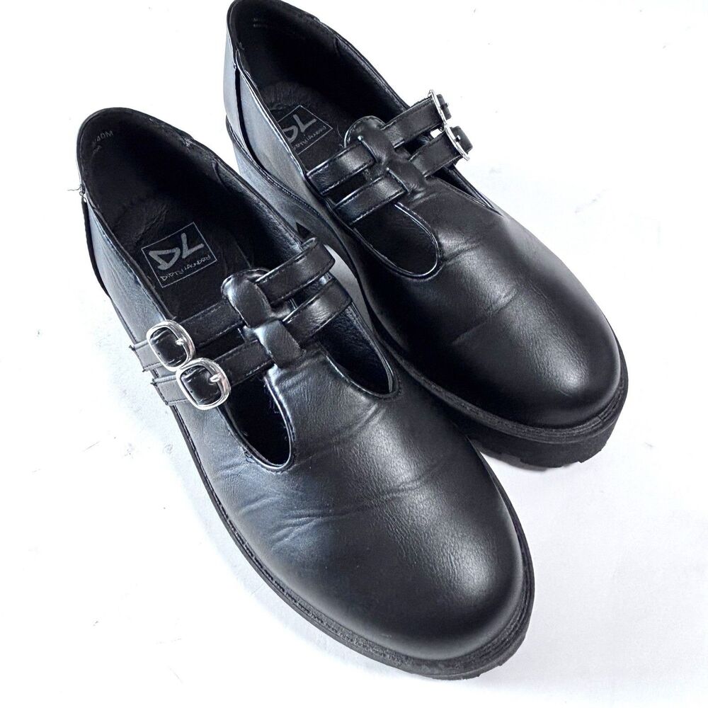 DIRTY LAUNDRY Black Platform Mary Jane Shoes Chunky Lug Sole Double Strap